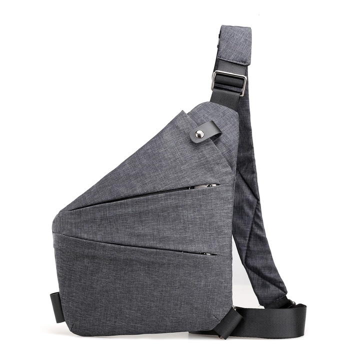 Lopásgátló válltáska, unisex, nylon, szürke, több rekesszel