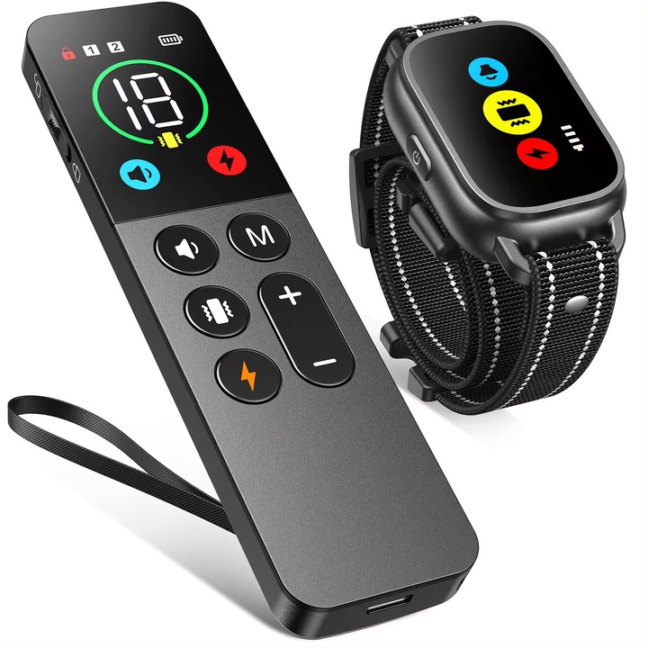 LUKETO Електрически нашийник за обучение на кучета, с дистанционно управление, LED дисплей, 3 режима на обучение, 800 м обхват, вибрации с 18 нива на интензитет, звуково предупреждение, USB-C бързо зареждане, 35 дни автономност, черен