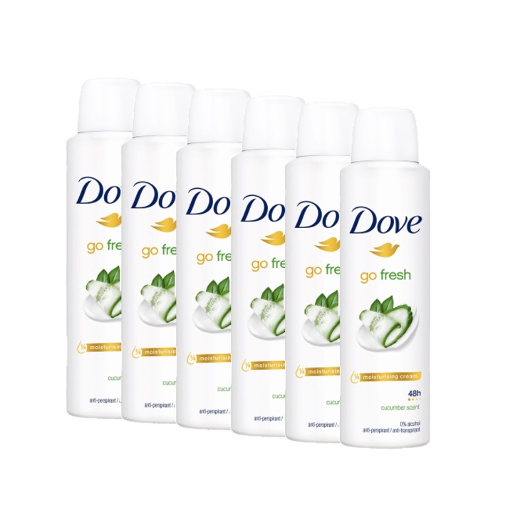 Deodorant spray femei Dove Go Fresh de castravete, 48h protectie, 6 x 150 ml