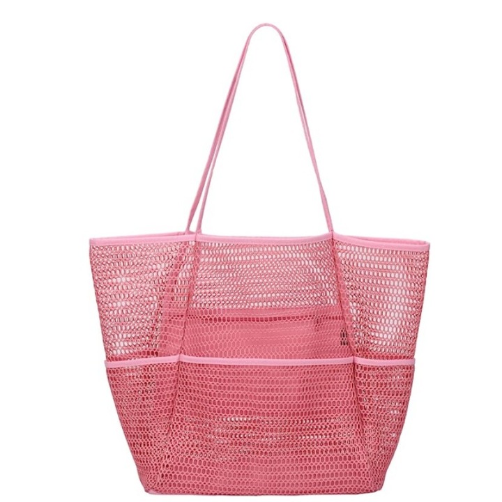 Geanta de plaja Vibranza, Tote, mesh rezistent, roz, 45x35x18cm