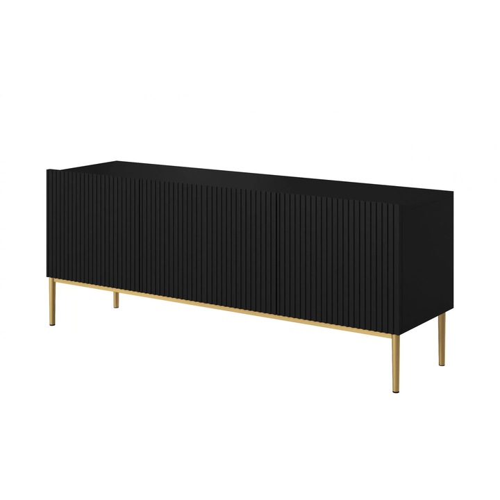 Comoda TV, Bogart, Nicole, Modern Cu Sertar Si Picioare Metalice, 150 x 53 x 45 cm, PAL/MDF/HDF, Negru Mat/Auriu
