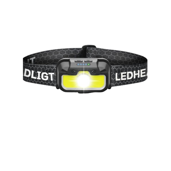 Lanterna frontala de cap LED reglabila, cu lumina de avertizare rosie, negru