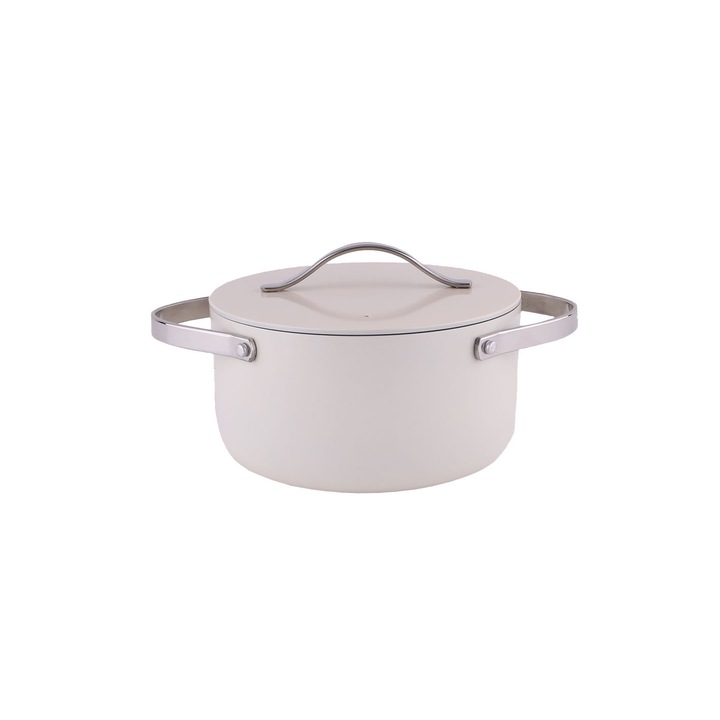Oala cu capac ZILAN, interior din ceramica, diametru 20cm, capacitate 2l, crem / ZLN 0866