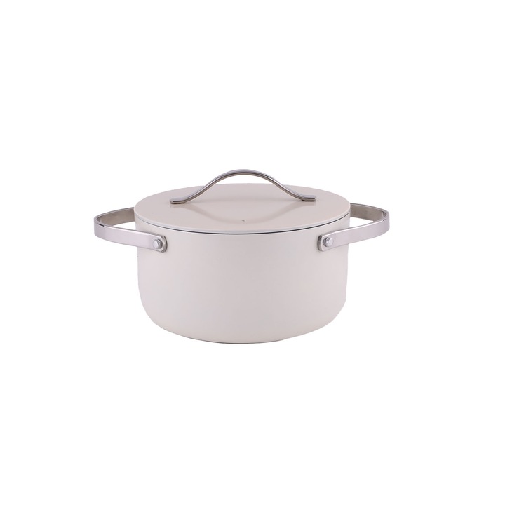 Oala cu capac ZILAN, interior din ceramica, diametru 24cm, capacitate 4l, crem / ZLN 0873