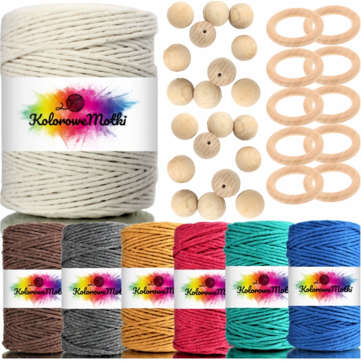 Set pentru macrame, KoloroweMotki, Z3002, Marit, 2mm, 37 buc, Multicolor