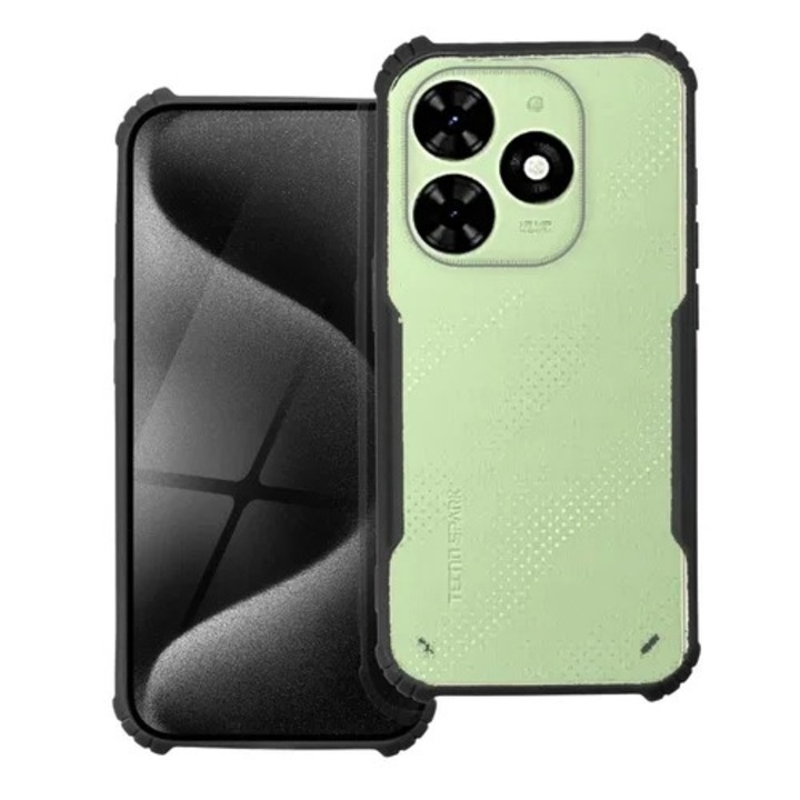 Калъф за телефон, съвместим с Tecno Spark Go 2024 - черен / прозрачен удароустойчив калъф с гръб