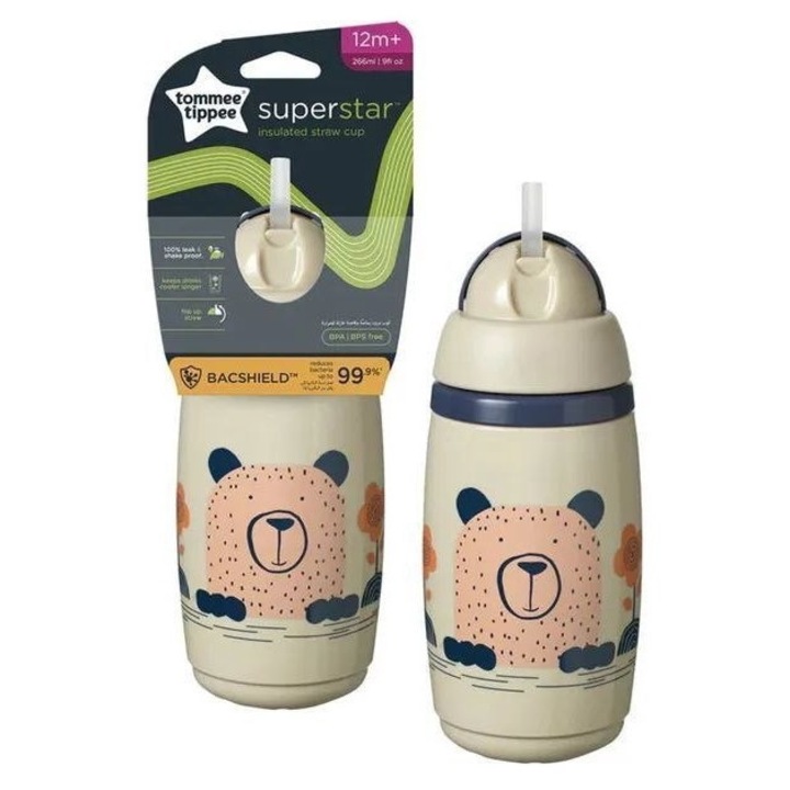 Бебешка чаша със сламка, Tommee Tippee, технология против разливане, акредитирана от Oral Health Foundation, 260 ml, многоцветна