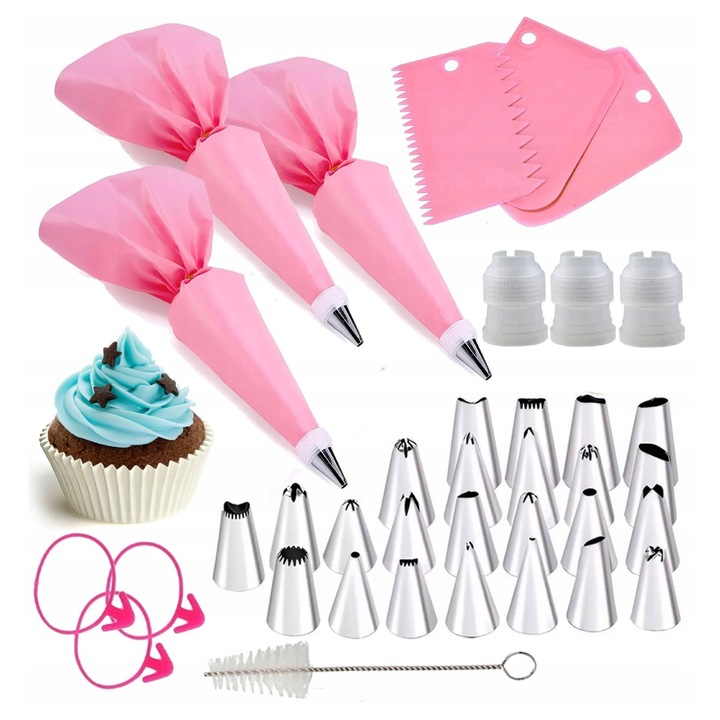 Set de echipamente pentru decorarea prajituri, 37 de elemente, roz