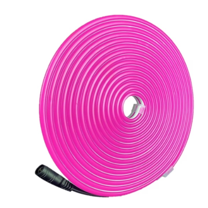 Неонова LED лента 12 V 5 м захранване, розов