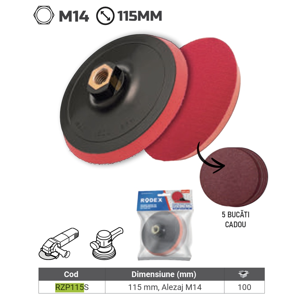 Пясъчен полиращ диск Rodex, бял, с 5 части, 115 mm, тип M14, 13 300 ...