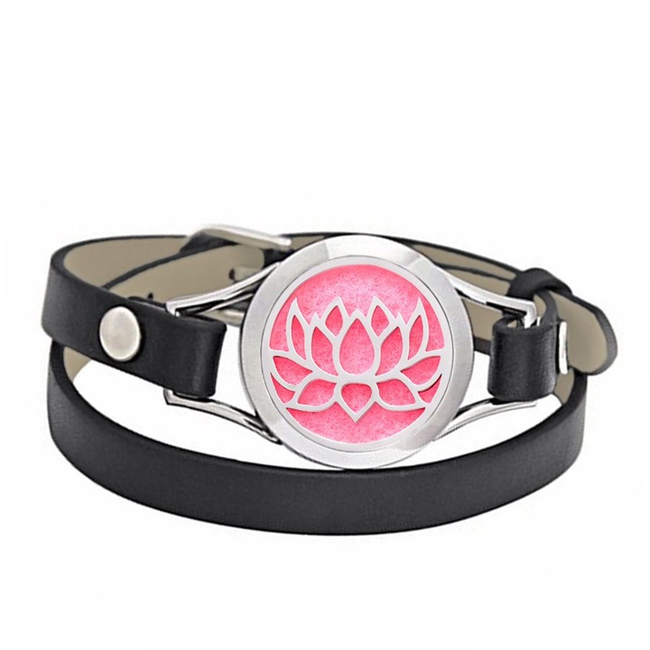 Difuzor de Uleiuri Esentiale Portabil, tip Bratara, Otel Inoxidabil, Model Lotus 2, Culoare Silver, 25mm