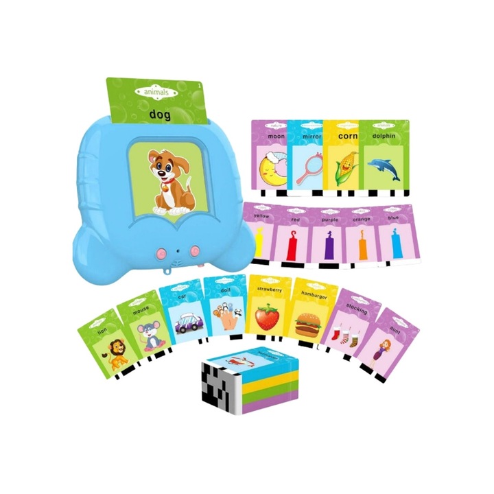 Montessori oktató játék szótanuló játék flash könyvekkel gyerekeknek, 224 szó, 112 kép, 1-6 éves gyerekeknek, kék