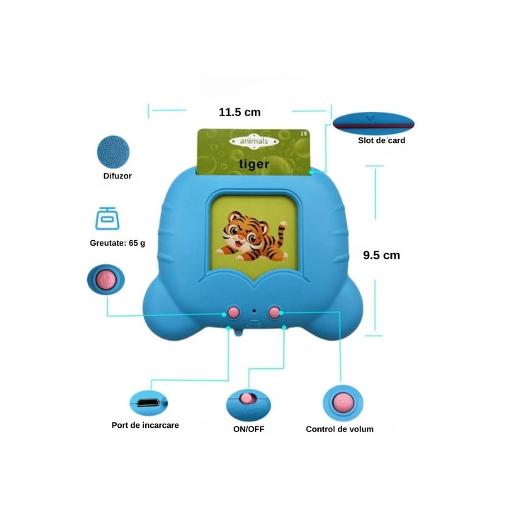 Montessori oktató játék szótanuló játék flash könyvekkel gyerekeknek, 224 szó, 112 kép, 1-6 éves gyerekeknek, kék