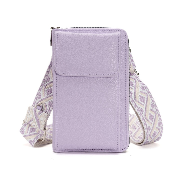 Ökológiai bőr crossbody táska mobiltelefonhoz, 18 x 11 x 4,5 cm, lila