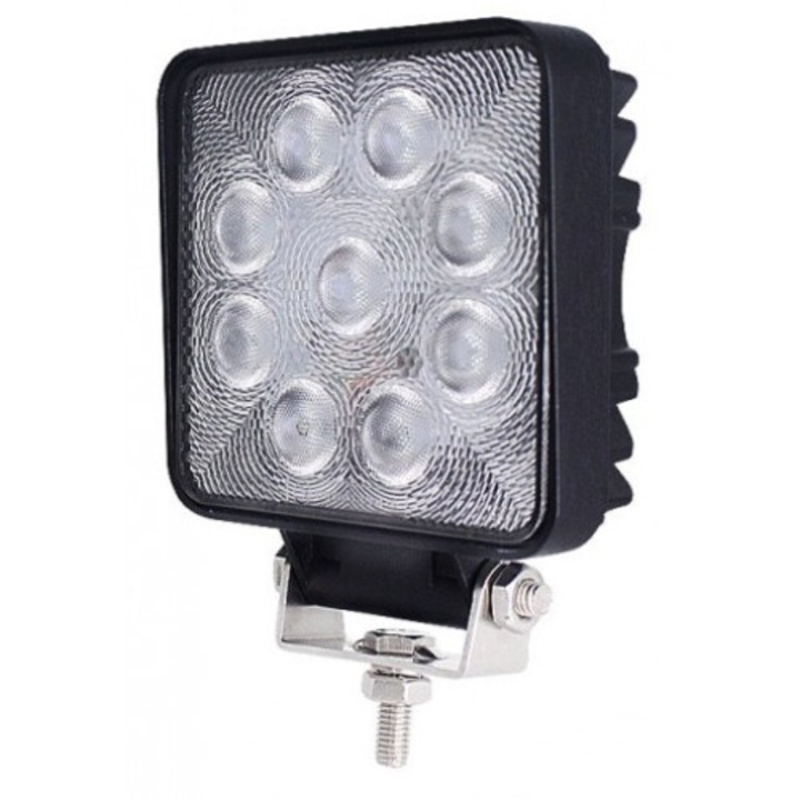 Auto Offroad LED projektor 27W/12V-24V, szögletes, Flood Beam 60 fokos, vékony, Xenon Bright