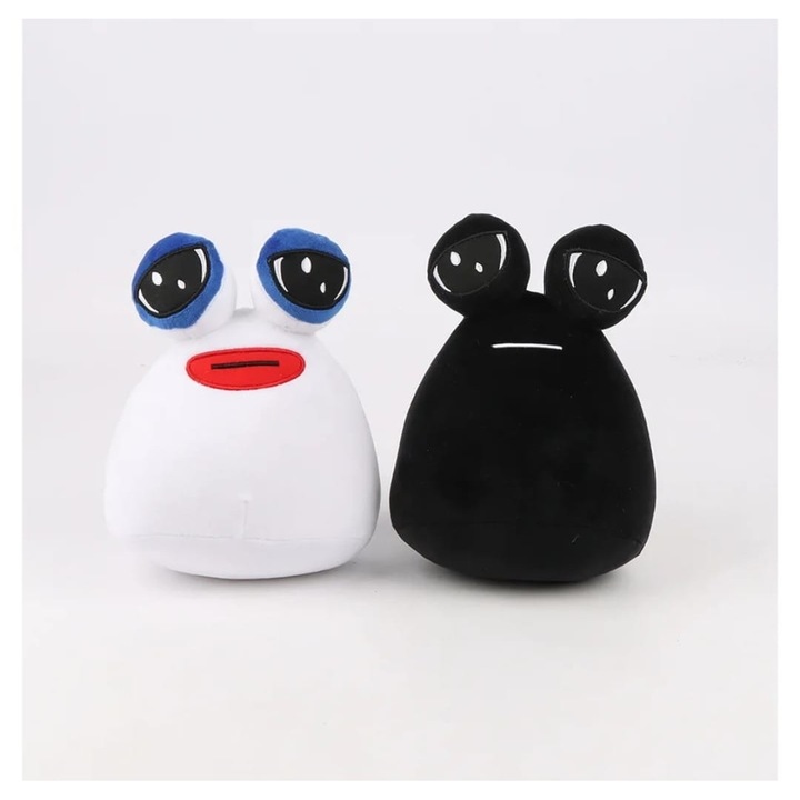 Комплект от 2 плюшени играчки, Pou, черно/бяло, 21 см