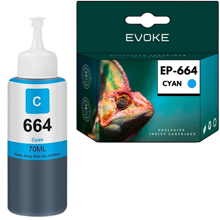 EPSON 664 cián nyomtató tintapalack, 70 ml, 6400 oldal, patron kompatibilis az EcoTank L100, L110, L120, L121, L485, L455, L365, L386, L385, L382, L380, L3506,300,30