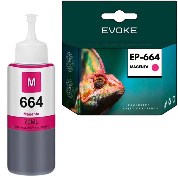 Бутилка с мастило EPSON 664 червена 70 ml, 6400 страници, касета, съвместима с EcoTank L100, L110, L120, L121, L485, L455, L365, L386, L385, L382, L380, L355, ITS L3050, L3060, L3070