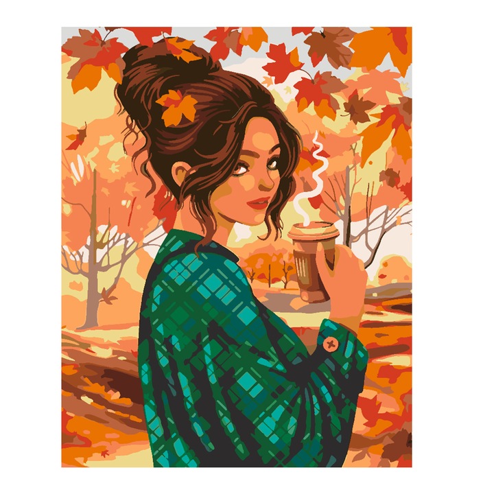 Set pictura pe numere Fata portret 4542, panza bumbac pe rama lemn, 40x50 cm, tablou cu schita, 3 pensule si vopsea acrilica