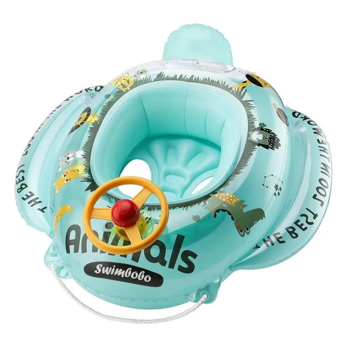 Colac de inot pentru bebelusi si copii cu accesorii si jucarii distractive, volan si claxon, Animale Zoo, 2-6 ani, bebeLOGIC™
