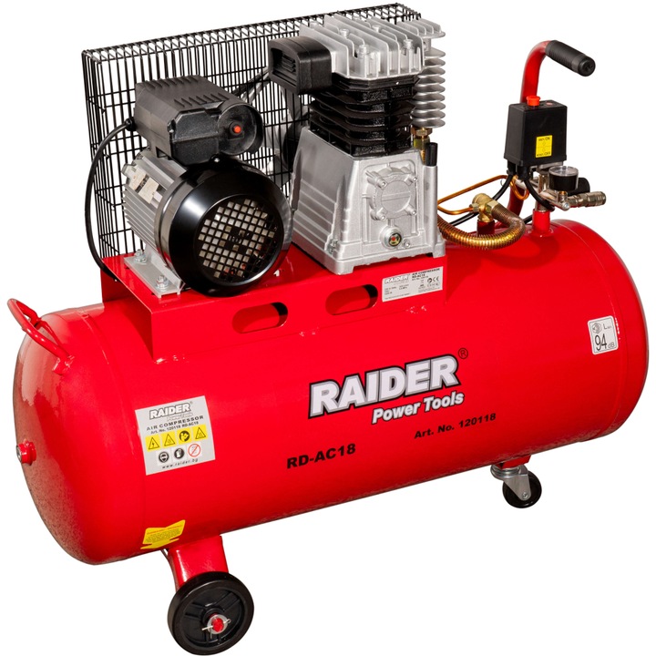 Компресор Raider RD-AC18, 100L, 2.2kW, 320L/min, Ремък
