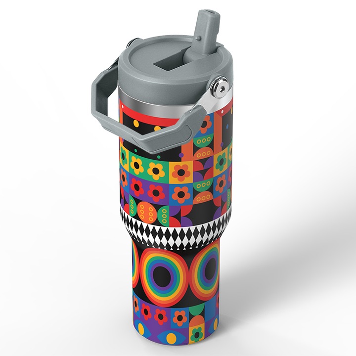 Pahar Travel, model Retro Geometric, Inox, 900ml