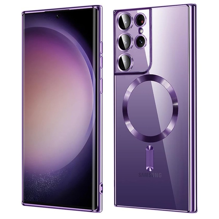 Védőtok Samsung Galaxy S21 Ultra 5G, Cipsir Safe, Luxury Crystal MagSafe, K67, hőre lágyuló, világos szilva lila