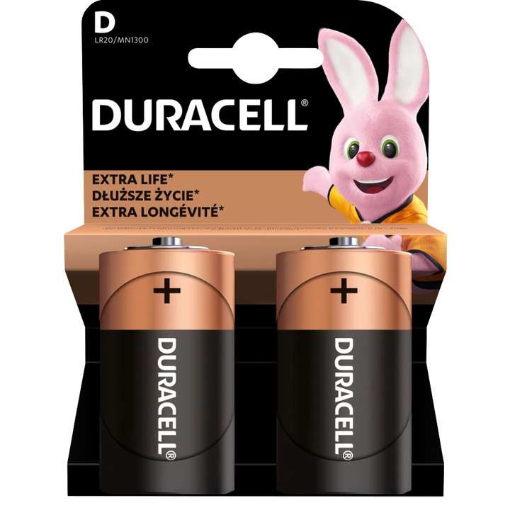 Set 2 baterii, Duracell, LR20 Alcaline