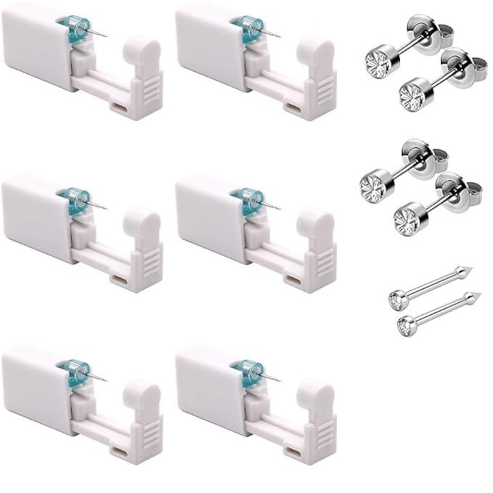 Set 6 x piercier urechi si nas JENUOS, steril, de unica folosinta, alb