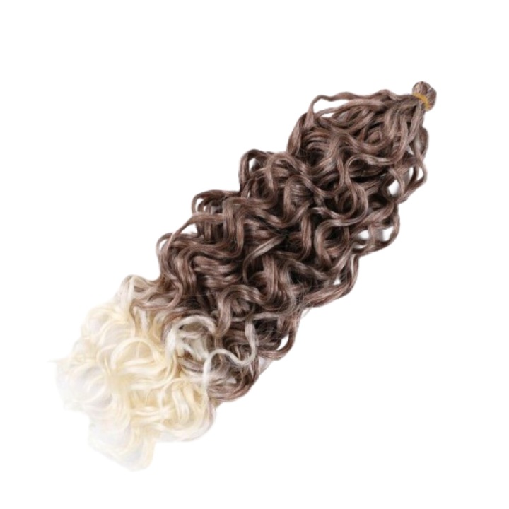 Extensii de par ondulat brazilian hawaian, cu bucle, 120 cm, 100 g, blond brun-platinat 4/613, 1buc