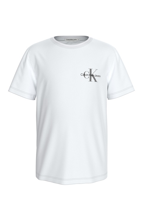 CALVIN KLEIN, Kerek nyakú logós póló, Fehér/Szürke