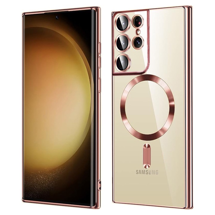 Védőtok Samsung Galaxy S21 Ultra 5G, Cipsir Safe, Luxury Crystal MagSafe, K58, hőre lágyuló, púderrózsaszín