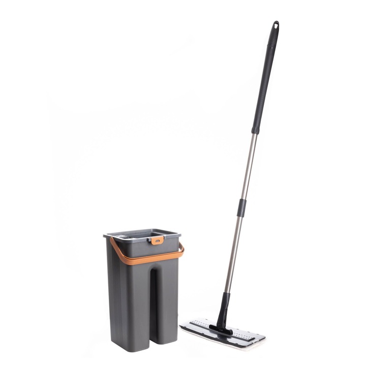 Set curatenie Elefan Otto, mop plat, galeata cu doua compartimente, clatire si storcare