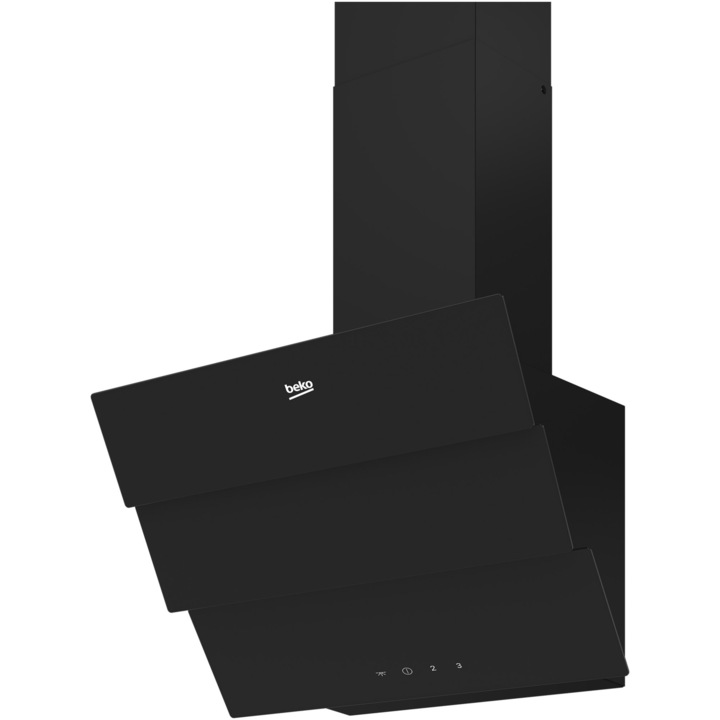 Beko BHCA69642BH, Dekoratív beépíthető páraelszívó, Abszorpciós teljesítmény 600 mc/h, Ferde kialakítás, Elektronikus kijelző, LED világítás, Automatikus kikapcsolás, Érintésvezérlés, 59,6 cm, Fekete
