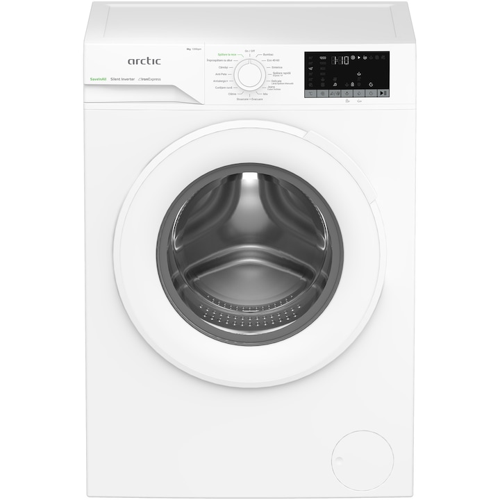 Masina de spalat rufe Arctic APLM2WFSU28211W, 8 Kg, 1200 RPM, Clasa A, Motor Silent Inverter, ExtraSteam, IronExpress, Recycled Tub, Fast/Intensive, Steam, WaterMode, Child Lock, Add-In, Alb