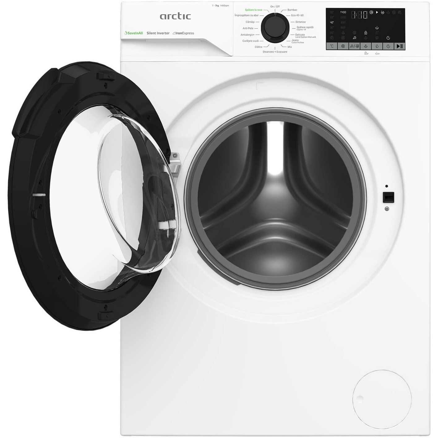 Masina de spalat rufe Arctic APLM2WFSU27411W, 7 Kg, 1400 RPM, Clasa A, Motor Silent Inverter, ExtraSteam, IronExpress, Recycled Tub, Fast/Intensive, Steam, WaterMode, Child Lock, Add-In, Alb