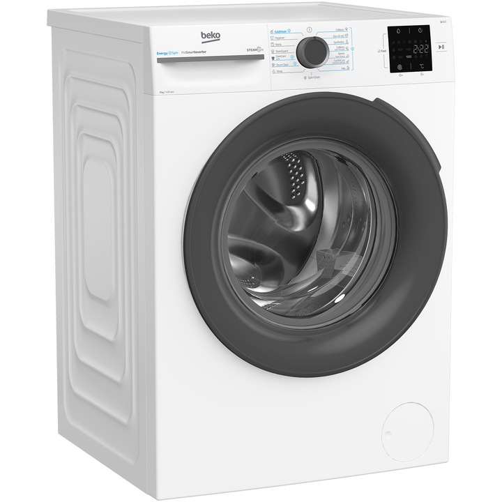Beko BM3WFSU39413W mosógép, 9 kg, 1400 RPM, A energiaosztály, SteamCure, Újrahasznosított kád, ProSmart Inverter Motor, AddXtra, WaterMode, ColdWash, Fehér