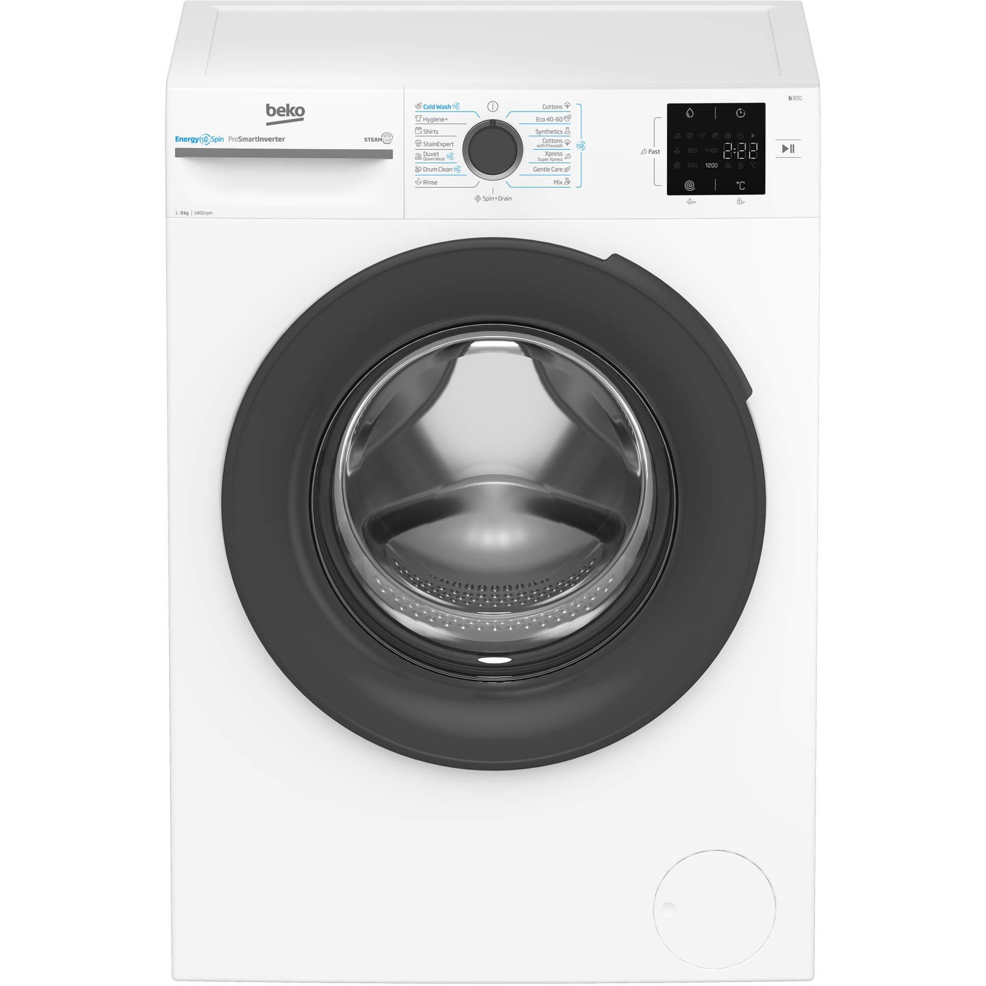Masina de spalat rufe Beko BM3WFSU39413W, 9 Kg, 1400 RPM, Clasa A, SteamCure, Recycled Tub, ProSmart Inverter Motor, AddXtra, WaterMode, ColdWash, Alb