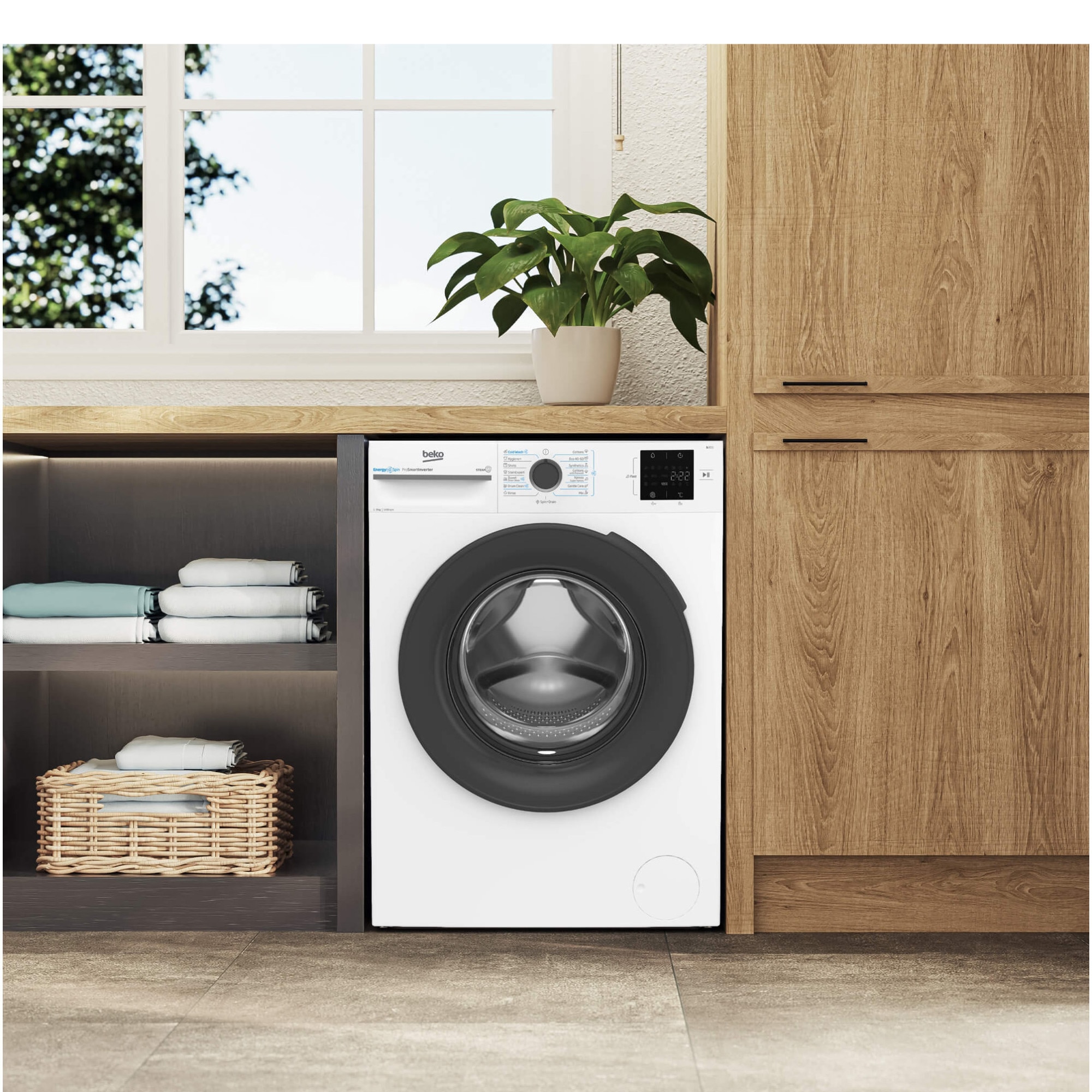 Masina de spalat rufe Beko BM3WFSU39413W, 9 Kg, 1400 RPM, Clasa A, SteamCure, Recycled Tub, ProSmart Inverter Motor, AddXtra, WaterMode, ColdWash, Alb
