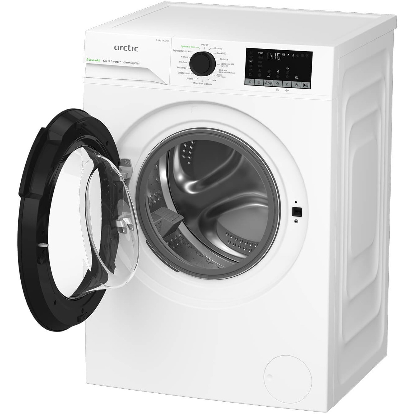 Masina de spalat rufe Arctic APLM2WFSU28411WPB, 8 Kg, 1400 RPM, Clasa A, Motor Silent Inverter, ExtraSteam, IronExpress, Recycled Tub, Fast/Intensive, Steam, WaterMode, Child Lock, Add-In, Alb