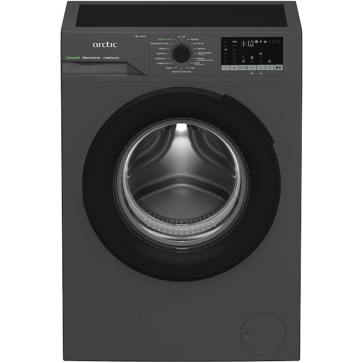 Masina de spalat rufe Arctic APLM2WFSU28411A, 8 Kg, 1400 RPM, Clasa energetica A, Motor Silent Inverter, ExtraSteam, IronExpress, Recycled Tub, Fast/Intensive, Steam, WaterMode (Water Saving - Extra Rinse), Prewash, Child Lock, Add-In, Anthracite