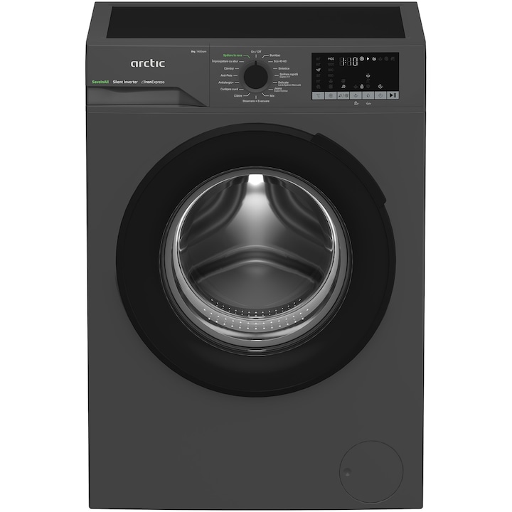 Masina de spalat rufe Arctic APLM2WFSU28411A, 8 Kg, 1400 RPM, Clasa energetica A, Motor Silent Inverter, ExtraSteam, IronExpress, Recycled Tub, Fast/Intensive, Steam, WaterMode (Water Saving - Extra Rinse), Prewash, Child Lock, Add-In, Anthracite