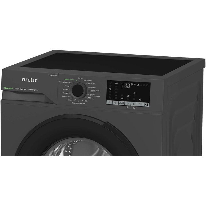 Masina de spalat rufe Arctic APLM2WFSU28411A, 8 Kg, 1400 RPM, Clasa energetica A, Motor Silent Inverter, ExtraSteam, IronExpress, Recycled Tub, Fast/Intensive, Steam, WaterMode (Water Saving - Extra Rinse), Prewash, Child Lock, Add-In, Anthracite