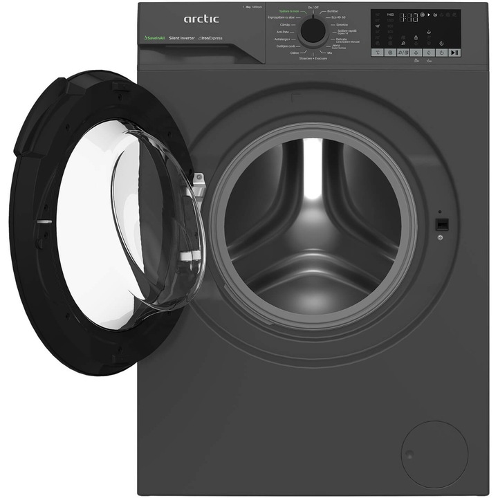 Masina de spalat rufe Arctic APLM2WFSU28411A, 8 Kg, 1400 RPM, Clasa energetica A, Motor Silent Inverter, ExtraSteam, IronExpress, Recycled Tub, Fast/Intensive, Steam, WaterMode (Water Saving - Extra Rinse), Prewash, Child Lock, Add-In, Anthracite