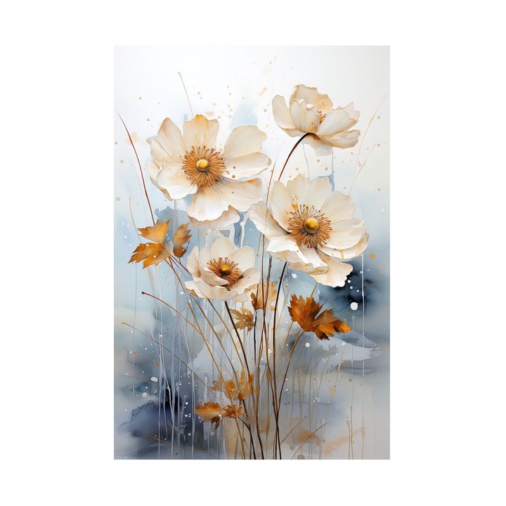 Tablou Cu Flori Albe, Flori de Dimineata, MDF, 60x90 cm