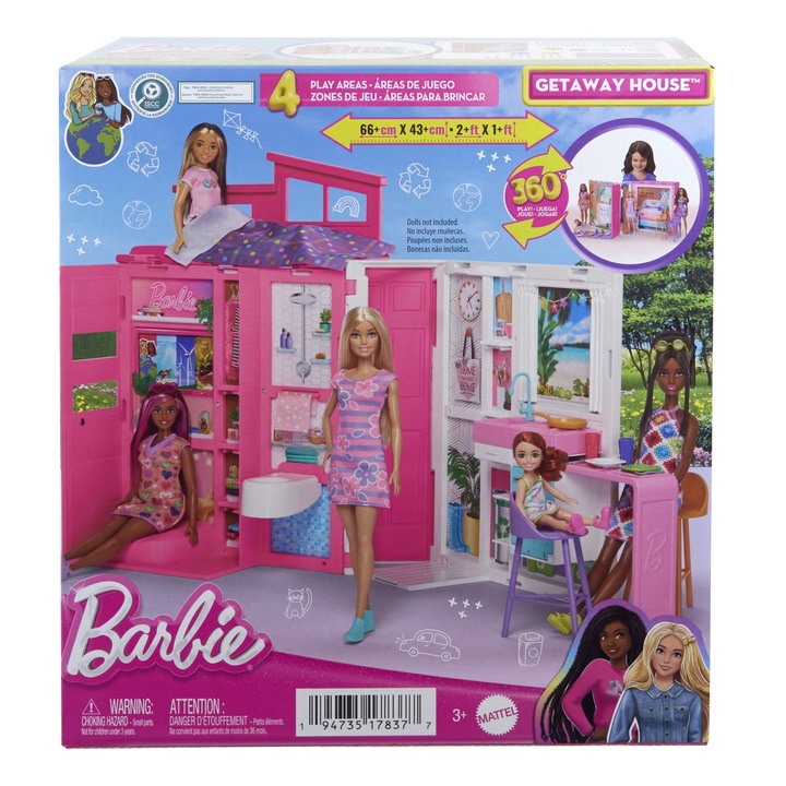 Комплект за игра Barbie - Сгъваема къща с 4 зони, Getaway House