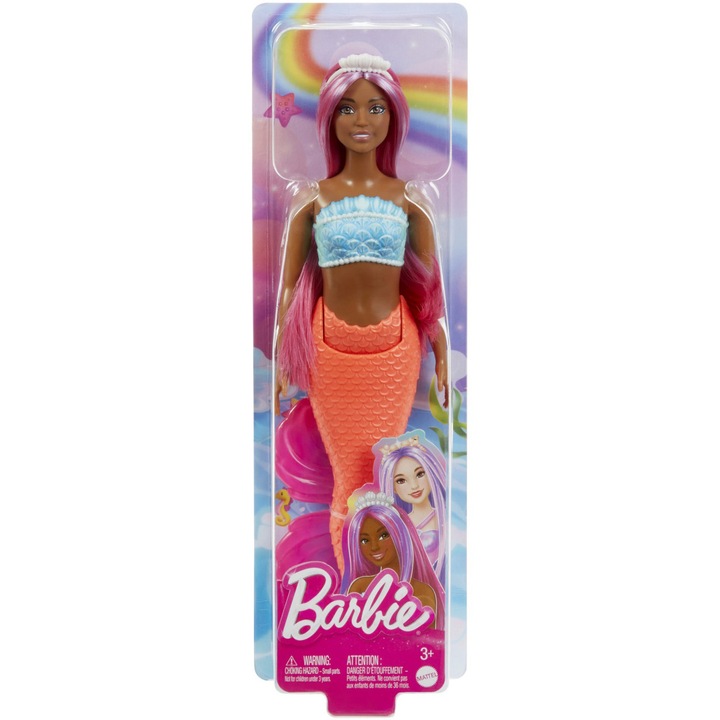 Barbie Dreamtropia baba - Sellő bíbor hajjal és narancssárga uszonnyal