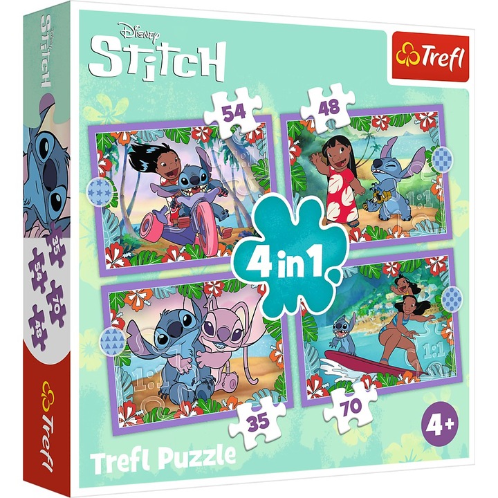 Пъзел Trefl 4 в 1 - Disney Stitch, Enchanted Day