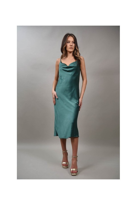 Rochie satinata cu bretele subtiri grace talie unica verde smarald