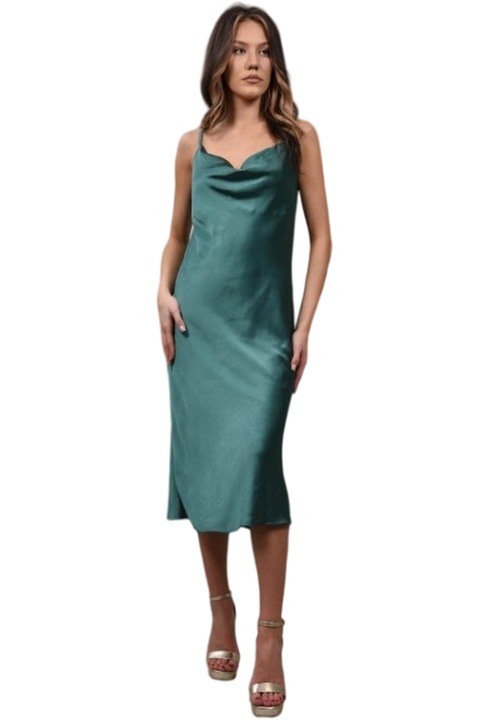 Grace szatén ruha vékony pántokkal, egy méret, smaragdzöld